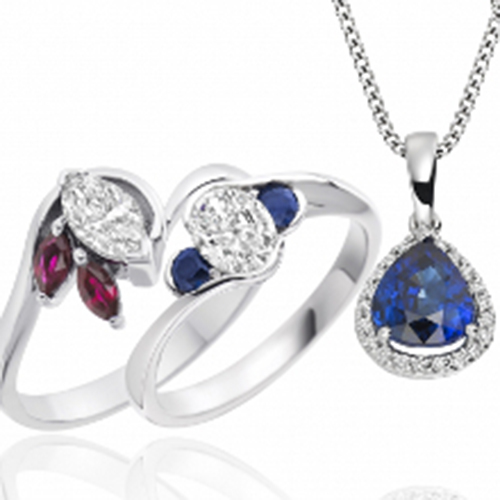 Silver rings with blue and pink gemstones