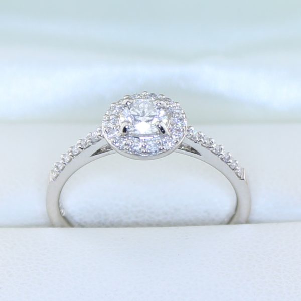 Platinum 0.60ct Round Brilliant Cut Diamond Halo Ring - Image 2